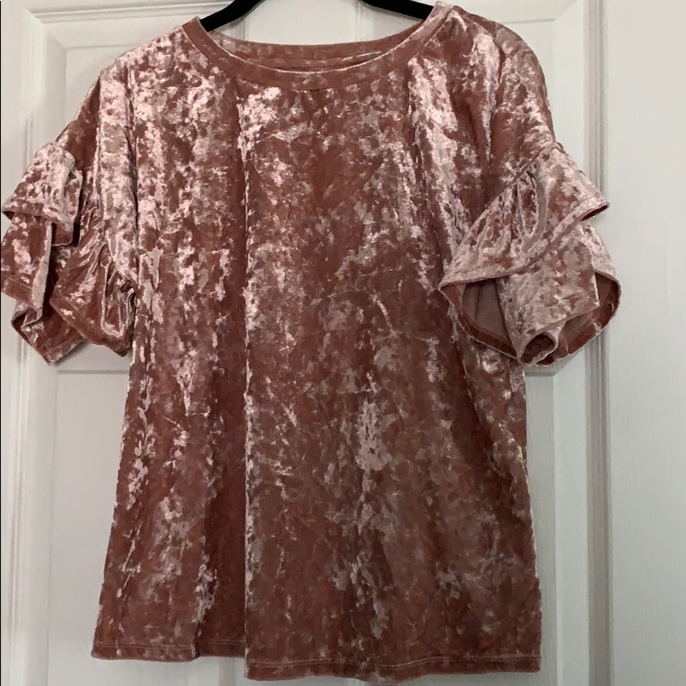 Pink Velour Short Sleeve Top